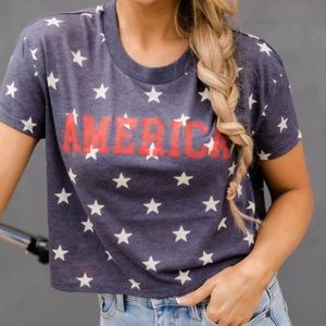 America Block Cropped Graphic Tee Navy